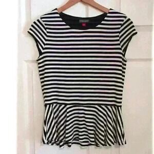 Vince Camuto Rayon Peplum Top Black and White Stripe Size S